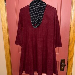 red dress with optional black and white scarf